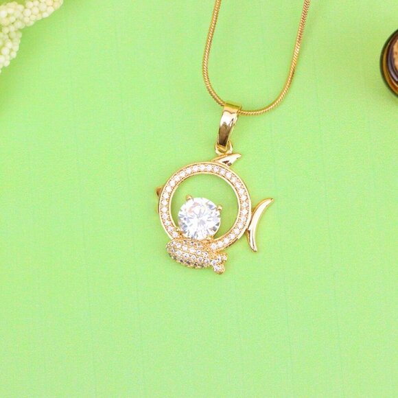 "Rose Gold Pisces Pendant with CZ Accents in Zodiac Fish Design, XPPT1550 - Picture 7 of 10